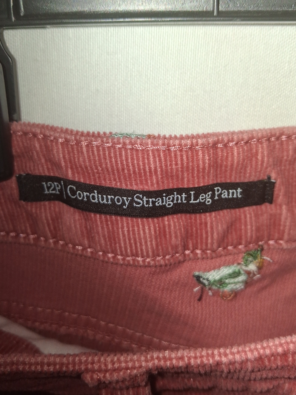 Talbots Corduroy Straight Leg Pants Pink Mallard Duck Embroidered Womens 12P - Picture 7 of 7
